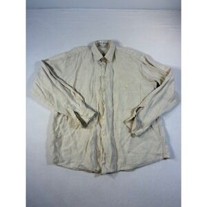 Vintage Don Robbie Mens Beige 100% Linen Long Sleeve Button Up Shirt Large